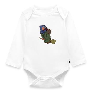 With Christmas presents on broomsticks - Befana - Organic Longsleeve Baby Bodysuit - white - Front
