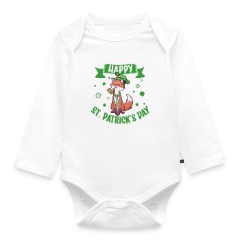 St Patrick's Fox - Happy St Patrick's Day - Organic Longsleeve Baby Bodysuit - white - Front