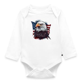 American bald eagle with USA flag - Organic Longsleeve Baby Bodysuit - white - Front