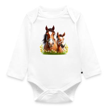 Horse Shirt Horse Willow Flowers Foal Girl - Organic Longsleeve Baby Bodysuit - white - Front