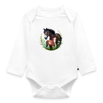 Chemise Cheval Tournoi d’équitation Fille Cheval - Body Bébé bio manches longues - blanc - Devant