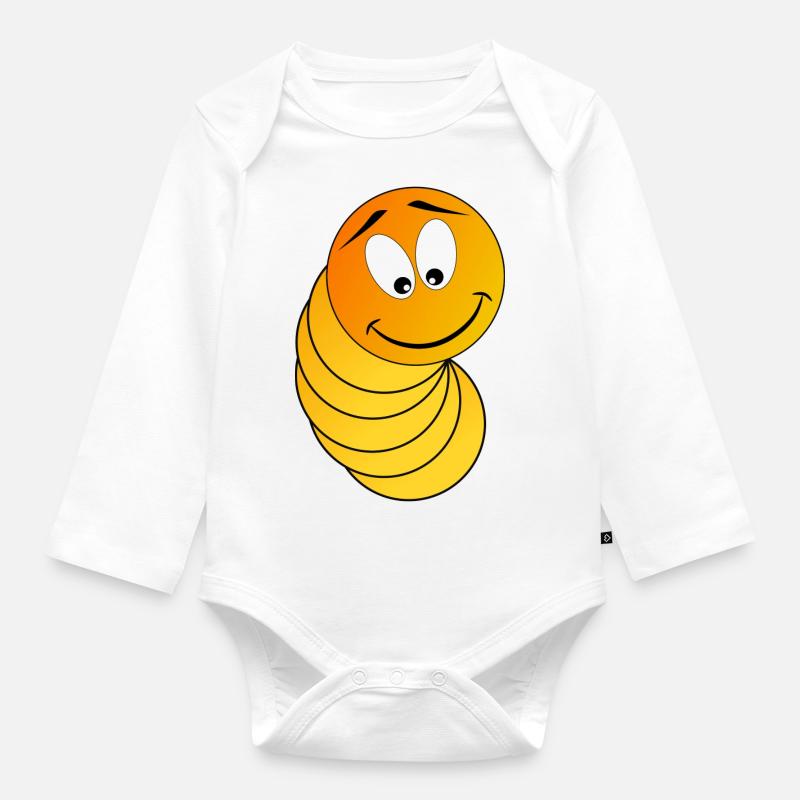 Chenille drôle, jaune et orange - Body Bébé bio manches longues - blanc