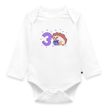 Mit Igel - Kinder Geburtstag 3 Jahre - Baby Bio-Langarm-Body - Weiß - Vorne