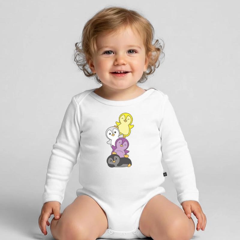 Nonbinary Flag Pride LGBTQ Mignon Penguin Stack Body Bébé bio manches longues
