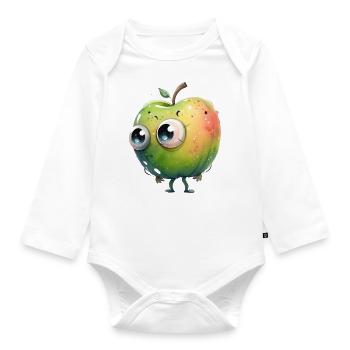 Cute apple character with googly eyes - Organic Longsleeve Baby Bodysuit - white - Front