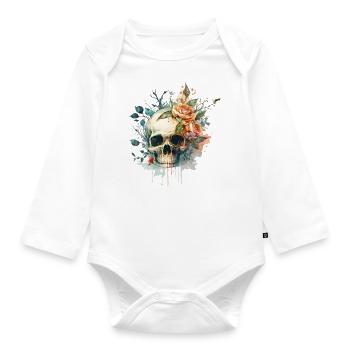 Totenkopf mit Blumen - Skull Dia De Los Muertos - Baby Bio-Langarm-Body - Weiß - Vorne