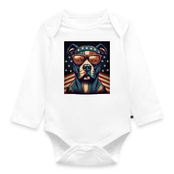 Patriot Pitbull American Flag Pitbull Patriotic - Organic Longsleeve Baby Bodysuit - white - Front