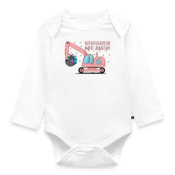 6-årsdag gravemaskin gratulerer med dagen - Baby Bio-Langarm-Body - Weiß - Vorne