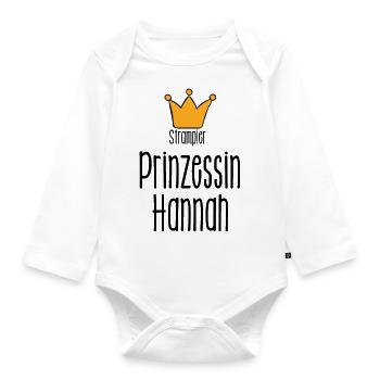 Strampler Prinzessin Hannah - Baby Spruch lustig - Baby Bio-Langarm-Body - Weiß - Vorne