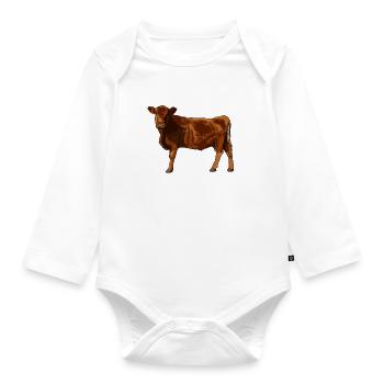 Dessin d’un Angus rouge - Body Bébé bio manches longues - blanc - Devant