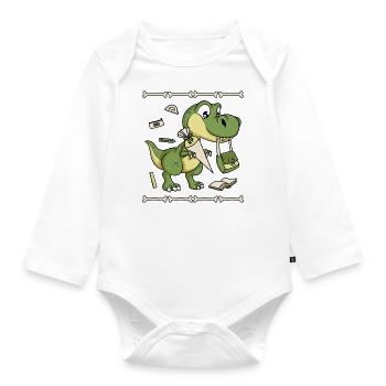 Schulkind Dino Schultüte Schultasche Buch Schule - Baby Bio-Langarm-Body - Weiß - Vorne