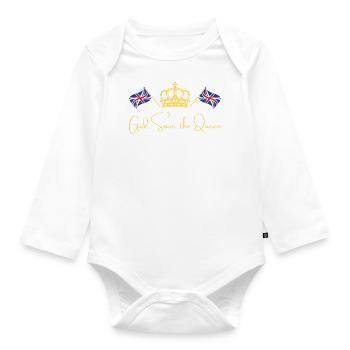 British Queen Coronation Camilla England Flag - Organic Longsleeve Baby Bodysuit - white - Front