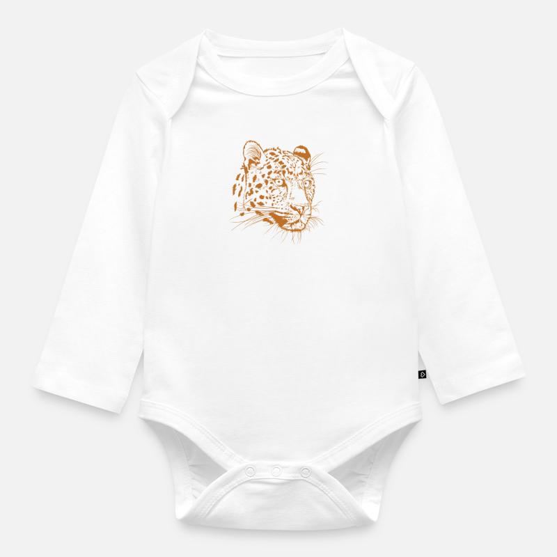 Leopard Kopf Raubkatze Afrika - Baby Bio-Langarm-Body - Weiß