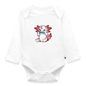 Axolotl plays harmonica - Organic Longsleeve Baby Bodysuit - white - Front