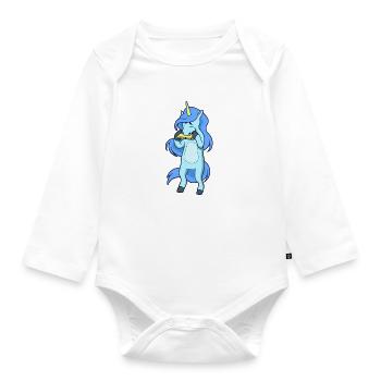 Unicorn plays harmonica - Organic Longsleeve Baby Bodysuit - white - Front