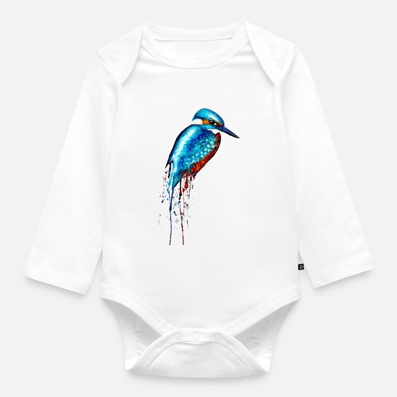 Aquarell Eisvogel - Baby Bio-Langarm-Body - Weiß