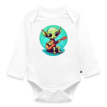 Mignon extraterrestre jouant de la guitare au coucher du soleil - Body Bébé bio manches longues - blanc - Devant