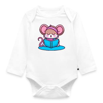 Leseratte Bücherwurm Maus - Baby Bio-Langarm-Body - Weiß - Vorne