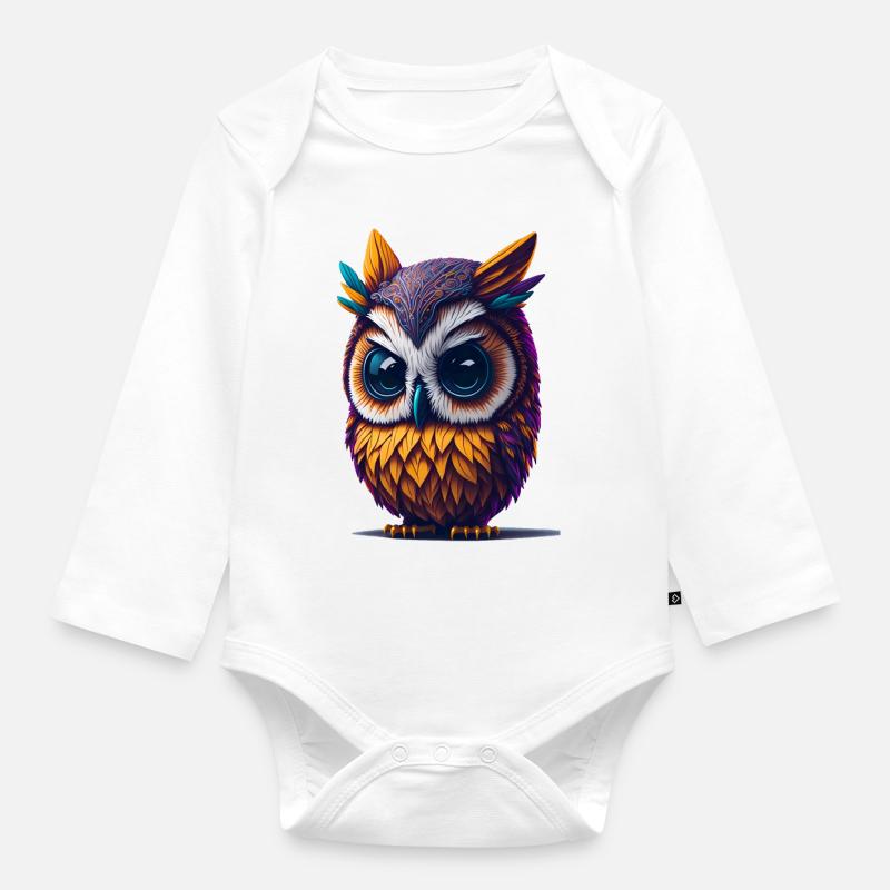 Eule 3 - Baby Bio-Langarm-Body - Weiß