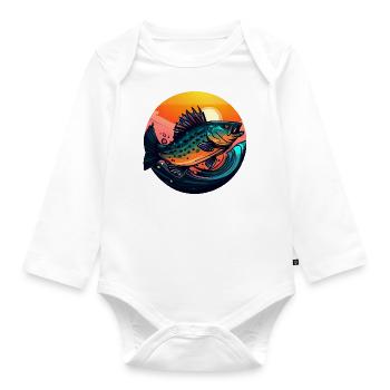 Zander Angler im Sonnenuntergang - Baby Bio-Langarm-Body - Weiß - Vorne