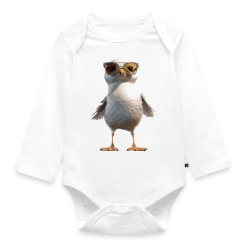 Seagull with Sunglasses Cool Cute Summer Holiday - Organic Longsleeve Baby Bodysuit - white - Front