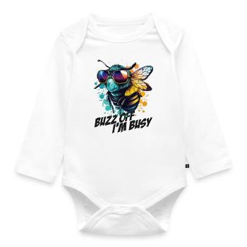 Bumblebee with sunglasses Buzz Off I'm Busy - Organic Longsleeve Baby Bodysuit - white - Front