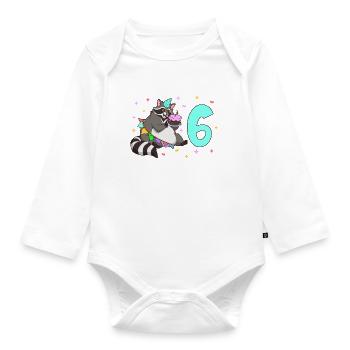 Mit Waschbär - Kinder Geburtstag 6 Jahre - Baby Bio-Langarm-Body - Weiß - Vorne