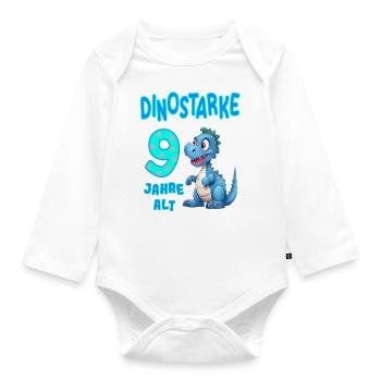 Dinostarke 9 Jahre alt - Kindergeburtstag Dino süß - Baby Bio-Langarm-Body - Weiß - Vorne