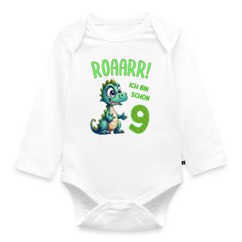 Ich bin schon 9 Jahre alt - Kindergeburtstag Dino - Baby Bio-Langarm-Body - Weiß - Vorne