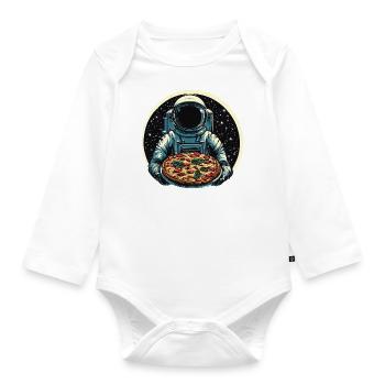 Astronaut with salami pizza space design - Organic Longsleeve Baby Bodysuit - white - Front