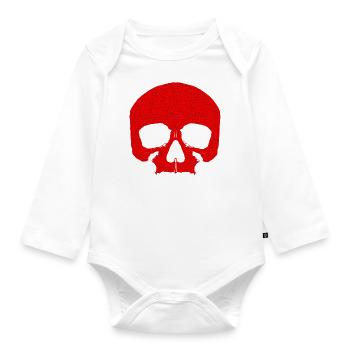 Crâne rouge avec motif de fissure / tête de mort - Body Bébé bio manches longues - blanc - Devant