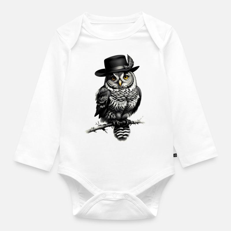 Eule mit Hut - Baby Bio-Langarm-Body - Weiß