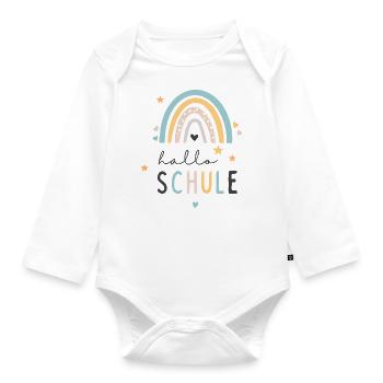 Schulkind 2024 Regenbogen - hallo Schule - Baby Bio-Langarm-Body - Weiß - Vorne