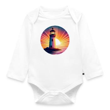 Phare au coucher du soleil - Pittoresque - Body Bébé bio manches longues - blanc - Devant
