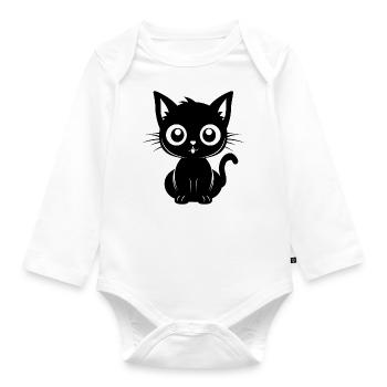 Black Cat Cute Animal Kids Comic Cats Fan - Organic Longsleeve Baby Bodysuit - white - Front