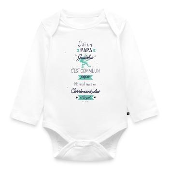 Papa Judoka carrément plus hi-yah - Body Bébé bio manches longues - blanc - Devant