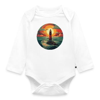 Lighthouse at sunset - Romantic kiss - Organic Longsleeve Baby Bodysuit - white - Front