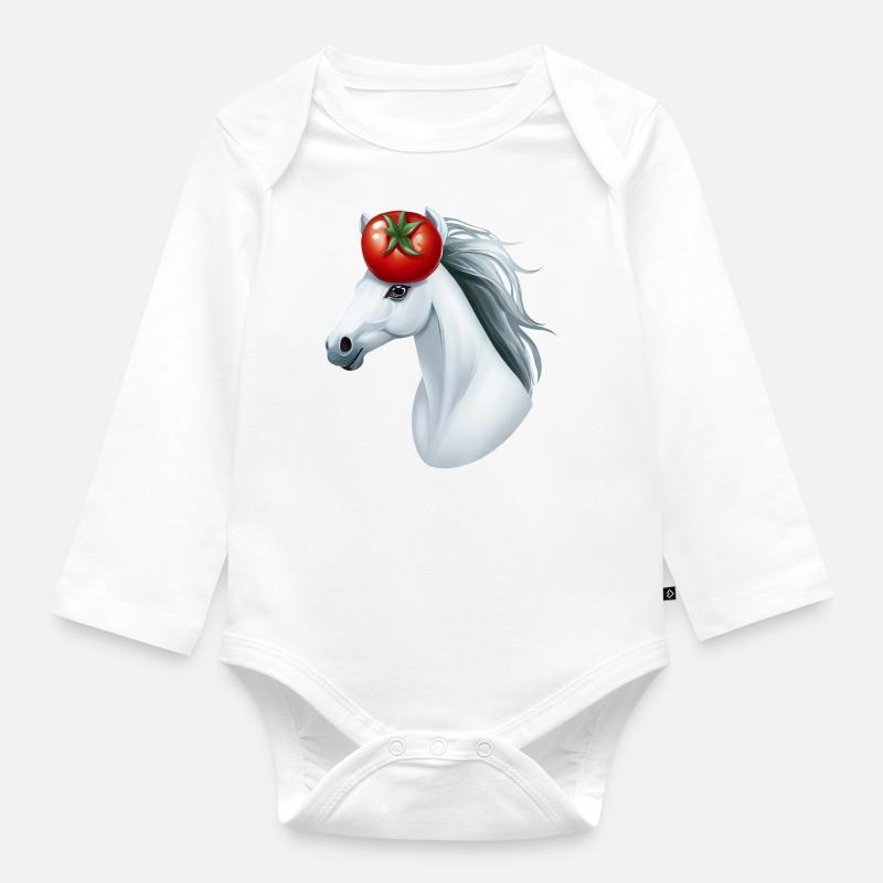 Tomate tête de cheval - Creative Horse & Vegetable Design - Body Bébé bio manches longues - blanc