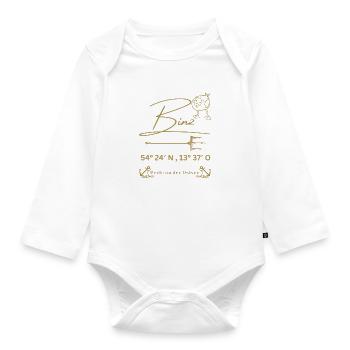 Binz-Möwe-Anker-Ostsee-Koordinaten - Baby Bio-Langarm-Body - Weiß - Vorne