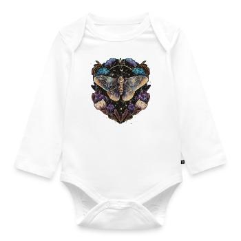 Moth, Moth, Flowers, Moon, Gothic, Wicca - Organic Longsleeve Baby Bodysuit - white - Front