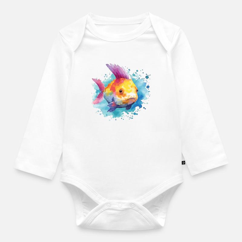 Art de l’aquarelle mignon du poisson-lune - Body Bébé bio manches longues - blanc