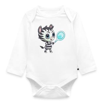 Zebra plays tennis and badminton, athletic tie - Organic Longsleeve Baby Bodysuit - white - Front