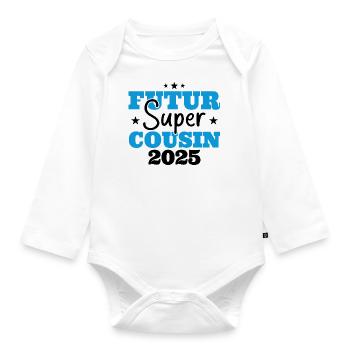 Futur super cousin 2025 cadeau humour anniversaire - Body Bébé bio manches longues - blanc - Devant