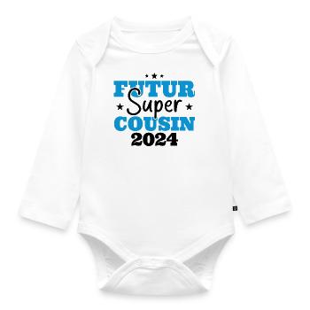 Futur super cousin 2024 cadeau humour anniversaire - Body Bébé bio manches longues - blanc - Devant