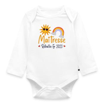 Maitresse retraitée 2023 cadeau maîtresse d'école - Body Bébé bio manches longues - blanc - Devant