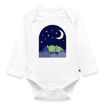 Green Dragon sleeping - Organic Longsleeve Baby Bodysuit - white - Front