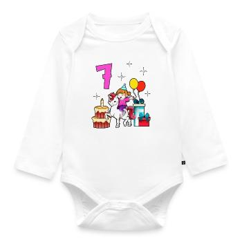 With Unicorn - Girl Birthday 7 Years - Organic Longsleeve Baby Bodysuit - white - Front