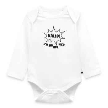 Hallo! Ich bin neu hier! - Baby Bio-Langarm-Body - Weiß - Vorne