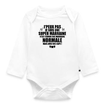 Je Suis Une Super Marraine Avec Un Cape - Body Bébé bio manches longues - blanc - Devant