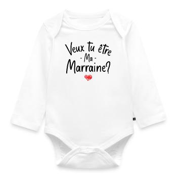 Veux tu être ma marraine? bébé cadeau naissance - Body Bébé bio manches longues - blanc - Devant